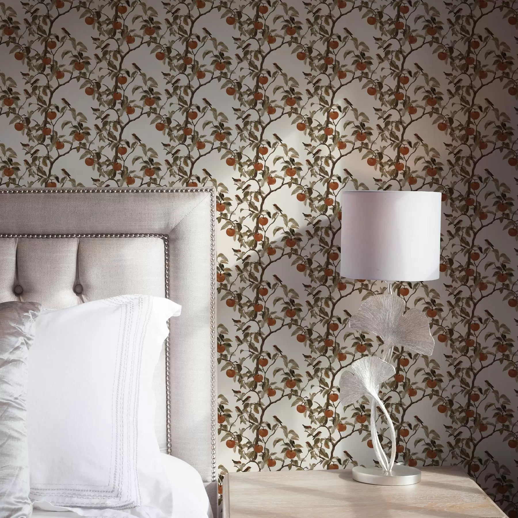 carta da parati Uccelli e arance sui rami, botanica vintage nr. a00208