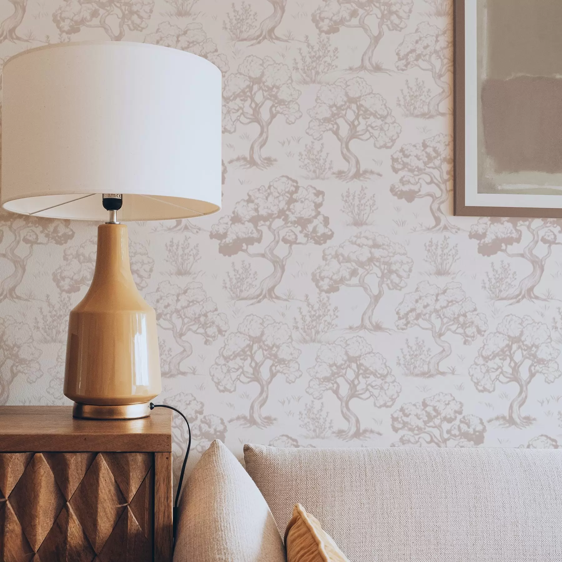 carta da parati Sagome monocromatiche di alberi in stile vintage, combinazione di colori beige nr. a00210