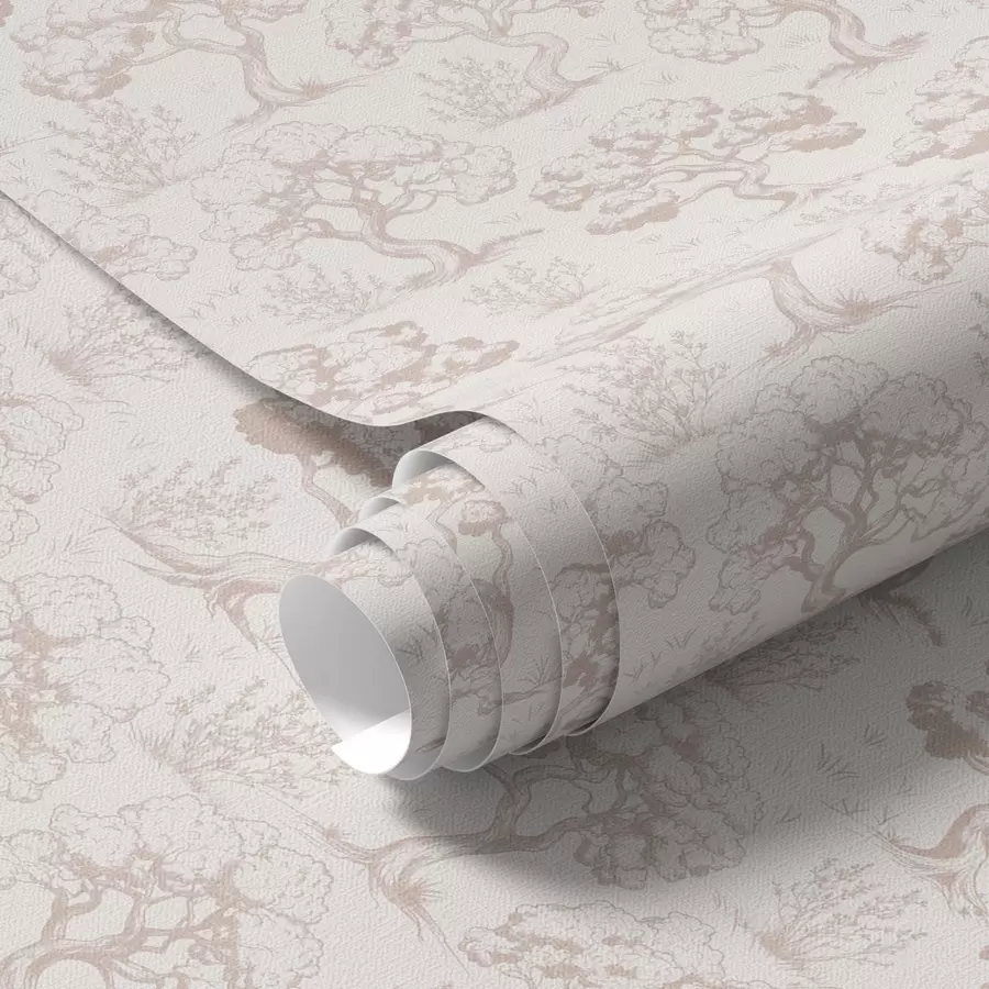 carta da parati Sagome monocromatiche di alberi in stile vintage, combinazione di colori beige nr. a00210