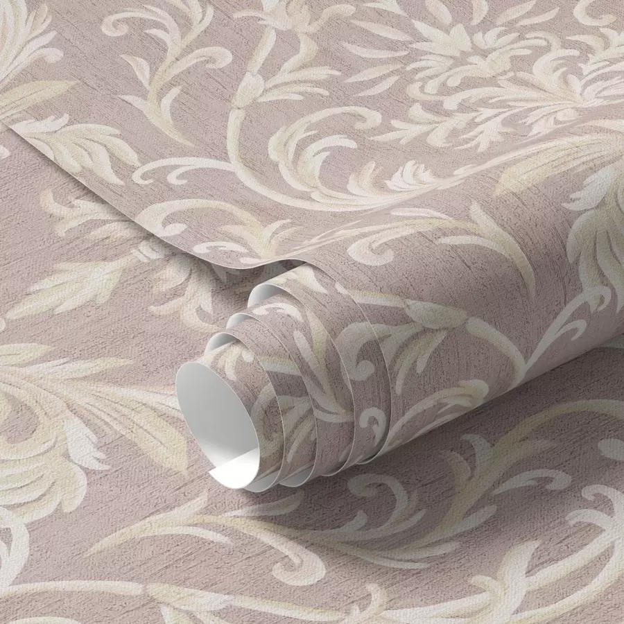 carta da parati Damasco classico su sfondo rosa, motivo barocco nr. a00227