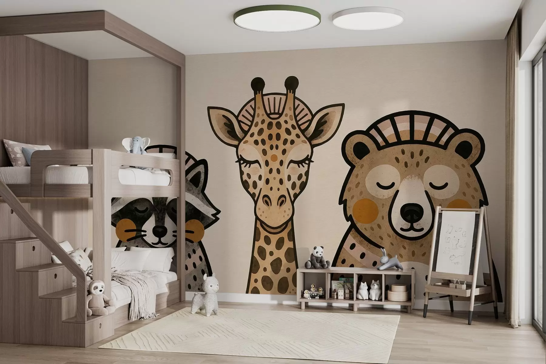 Carta da parati per Bambini Animali disegnati in stile acquerello 