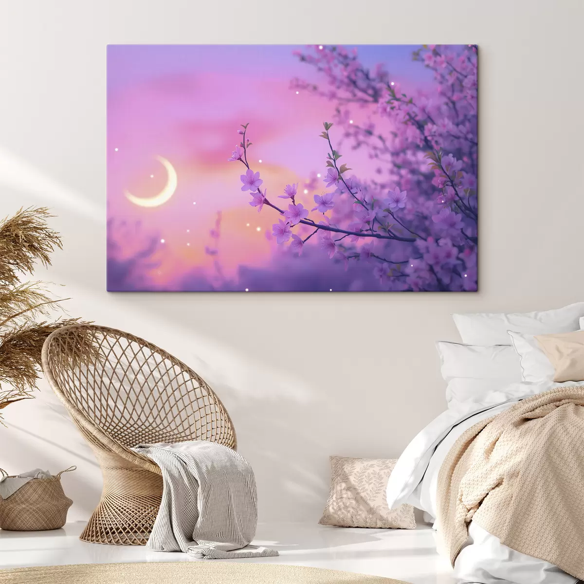 carta da parati Cielo viola con luna e ciliegi nr. s44717