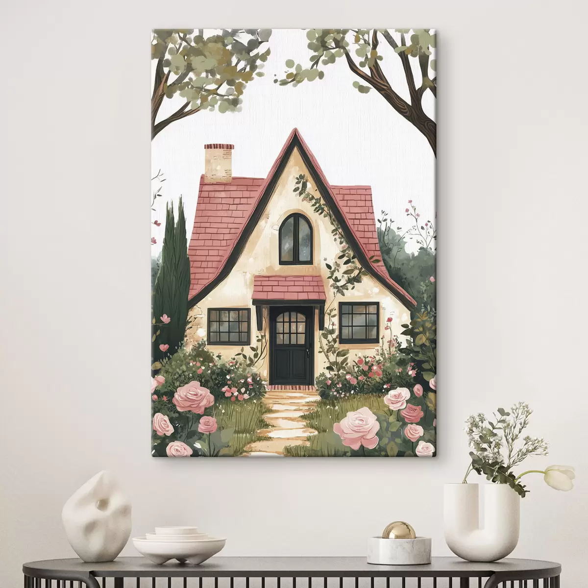 carta da parati Una casa da favola nel bosco, rose, stile pastello nr. s44718