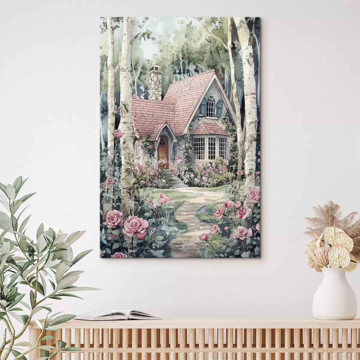 carta da parati Bellissima casa tra le betulle, giardino di rose nr. s44721