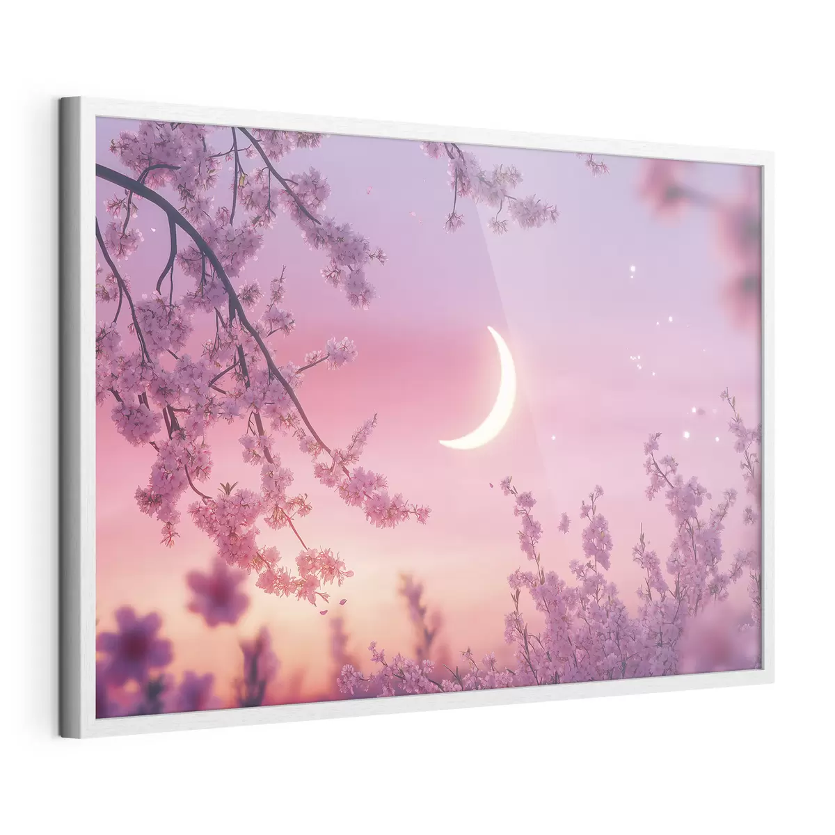 Poster Fiori di ciliegio, cielo rosa con luna splendente, realismo f44715
