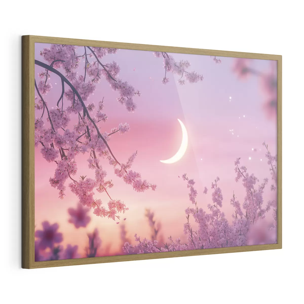 Poster Fiori di ciliegio, cielo rosa con luna splendente, realismo f44715