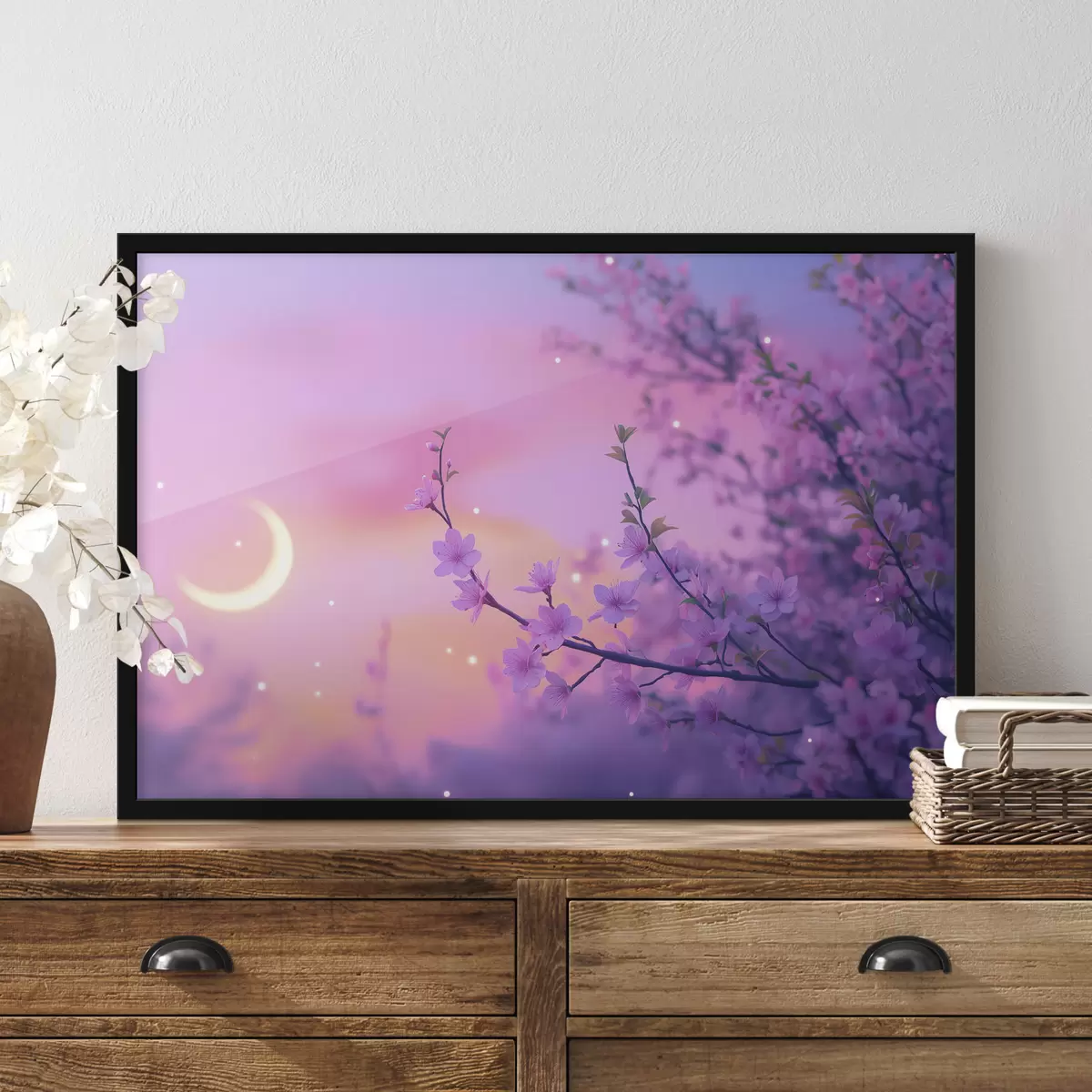 Poster Cielo viola con luna e ciliegi f44717