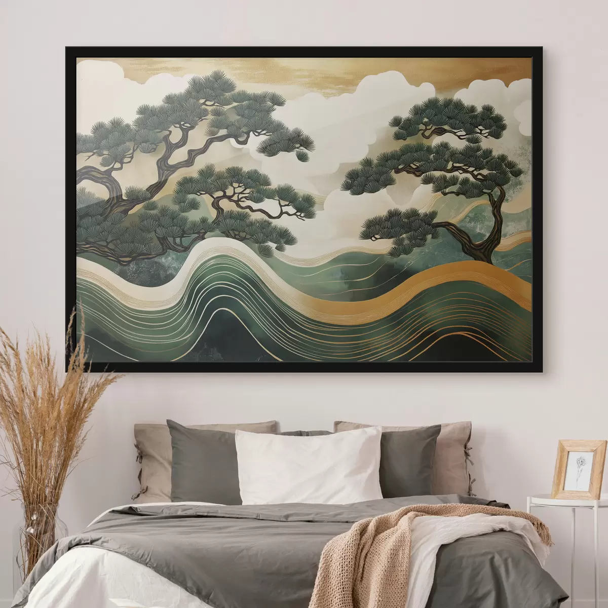 Poster Paesaggi astratti con pini, stile cinese f44720