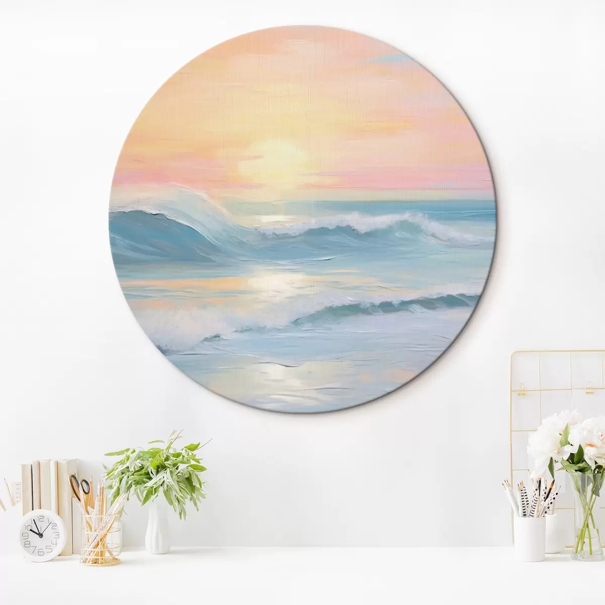 Quadri rotondi Onde del mare sullo sfondo del tramonto r44729