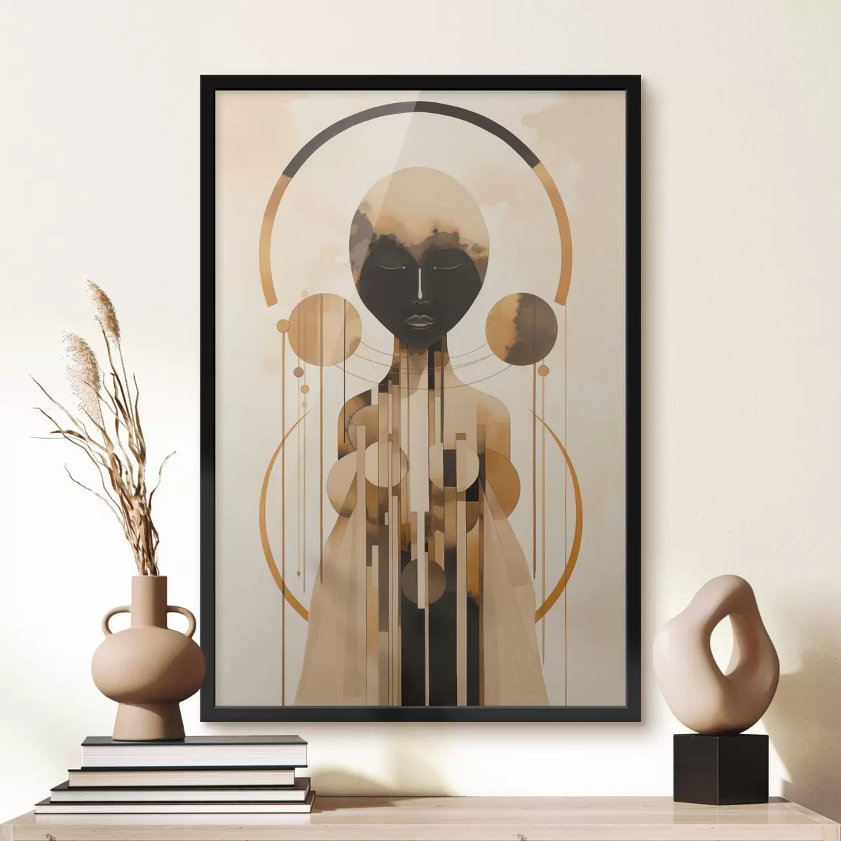 Poster Figura con cerchi nella tavolozza beige e marrone f44747