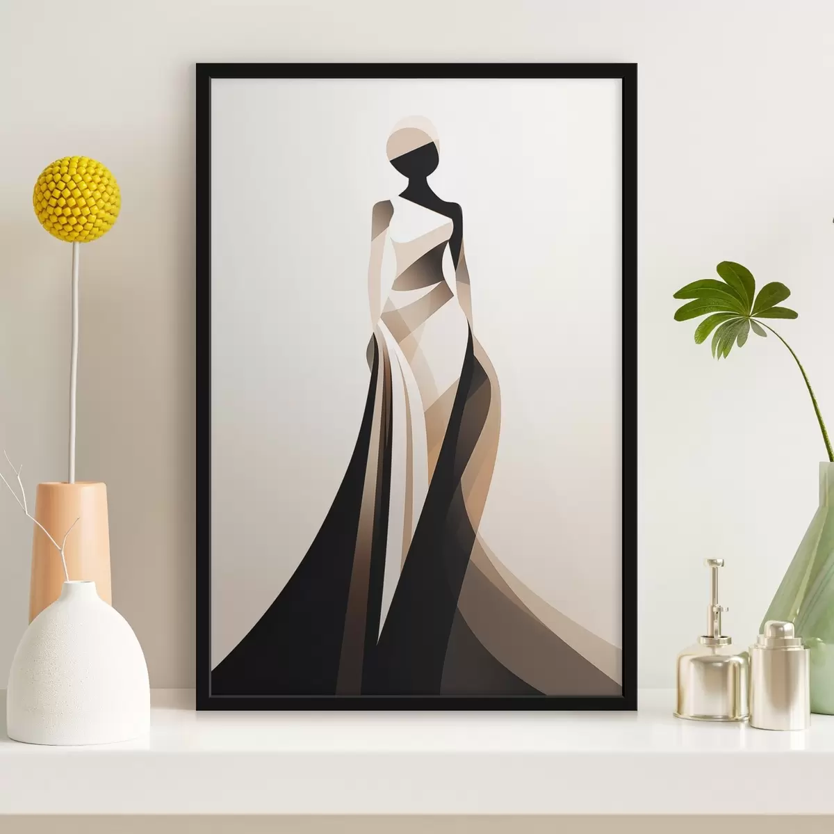 Poster Silhouette femminile nei toni del beige e del nero f44749