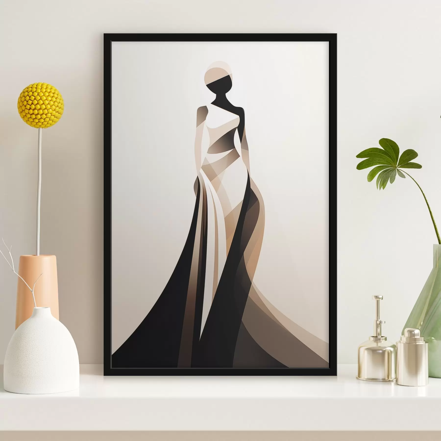 carta da parati Silhouette femminile nei toni del beige e del nero nr. f44749