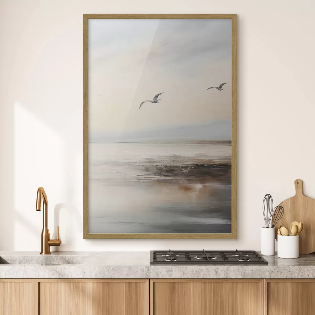 Poster Paesaggio pastello con gabbiani in volo f44763