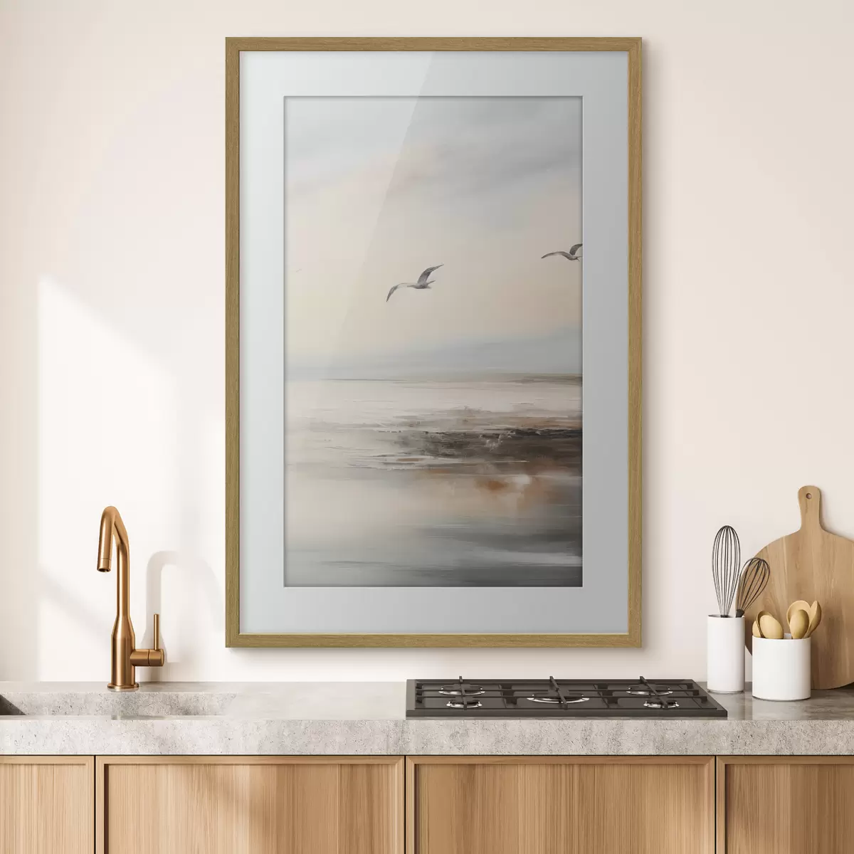 Poster Paesaggio pastello con gabbiani in volo f44763