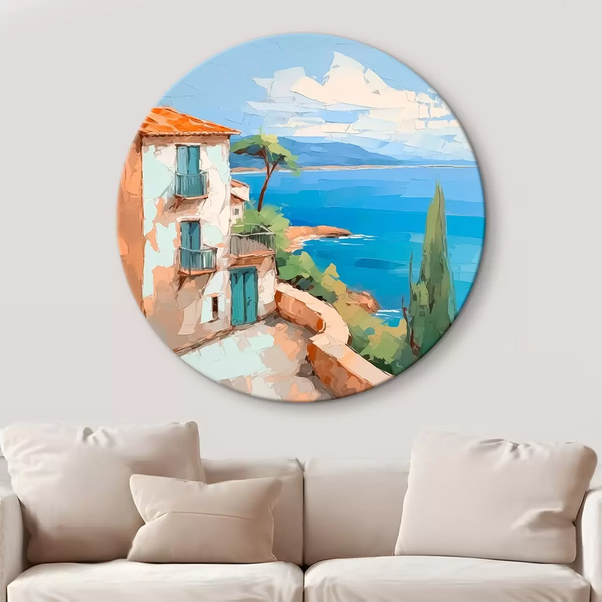 Quadri rotondi Casa al mare imitazione di pittura r44767
