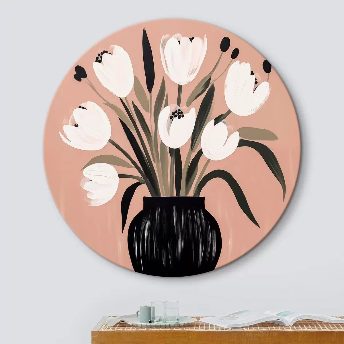 Quadri rotondi Tulipani in vaso r44779