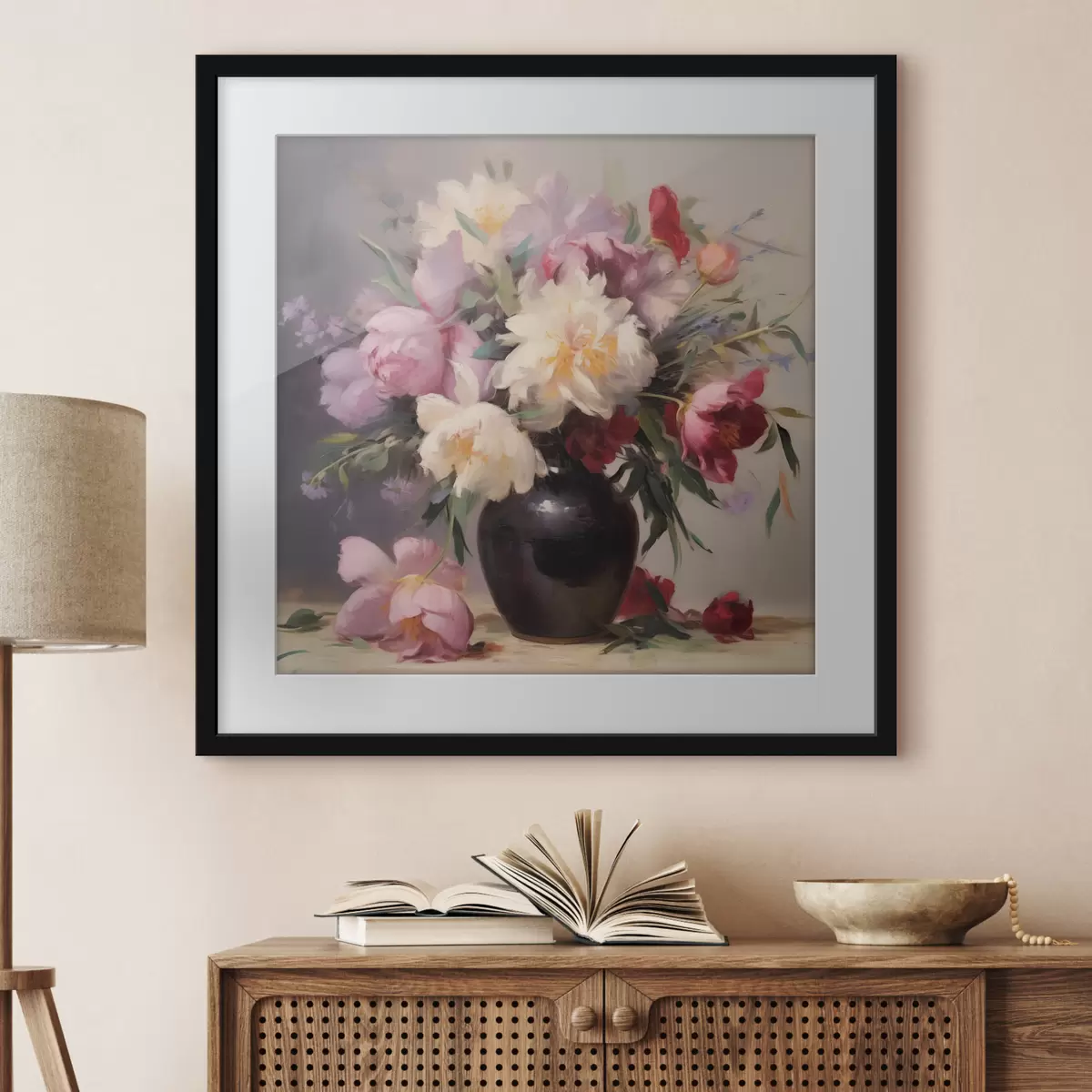 Poster Bouquet di peonie in un vaso scuro f44769