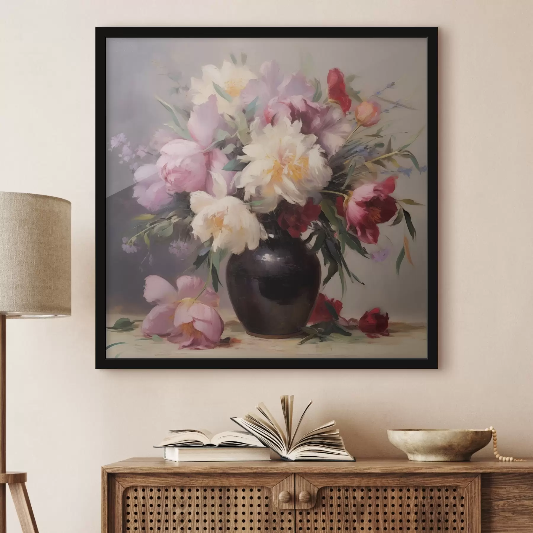 carta da parati Bouquet di peonie in un vaso scuro nr. f44769