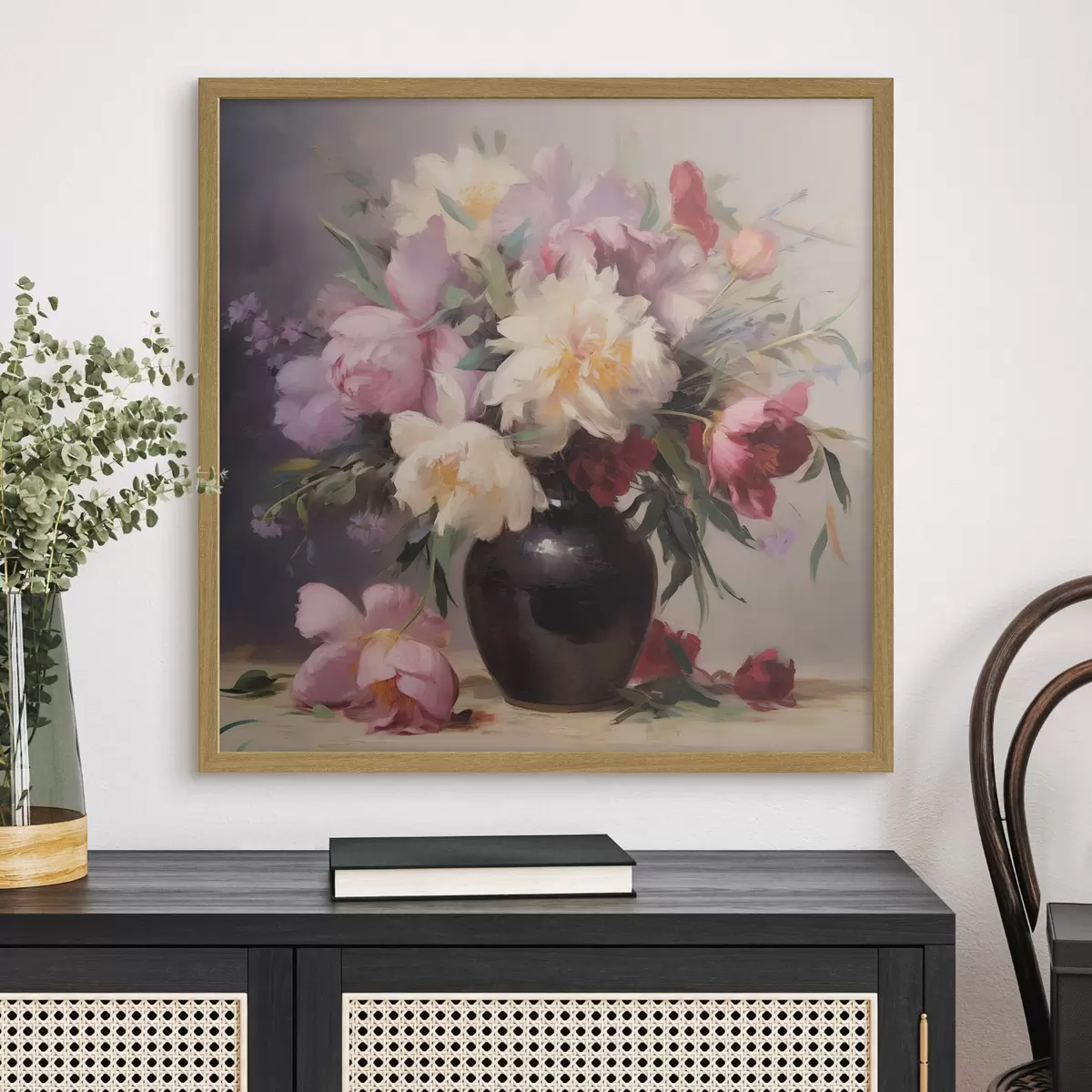 Poster Bouquet di peonie in un vaso scuro f44769