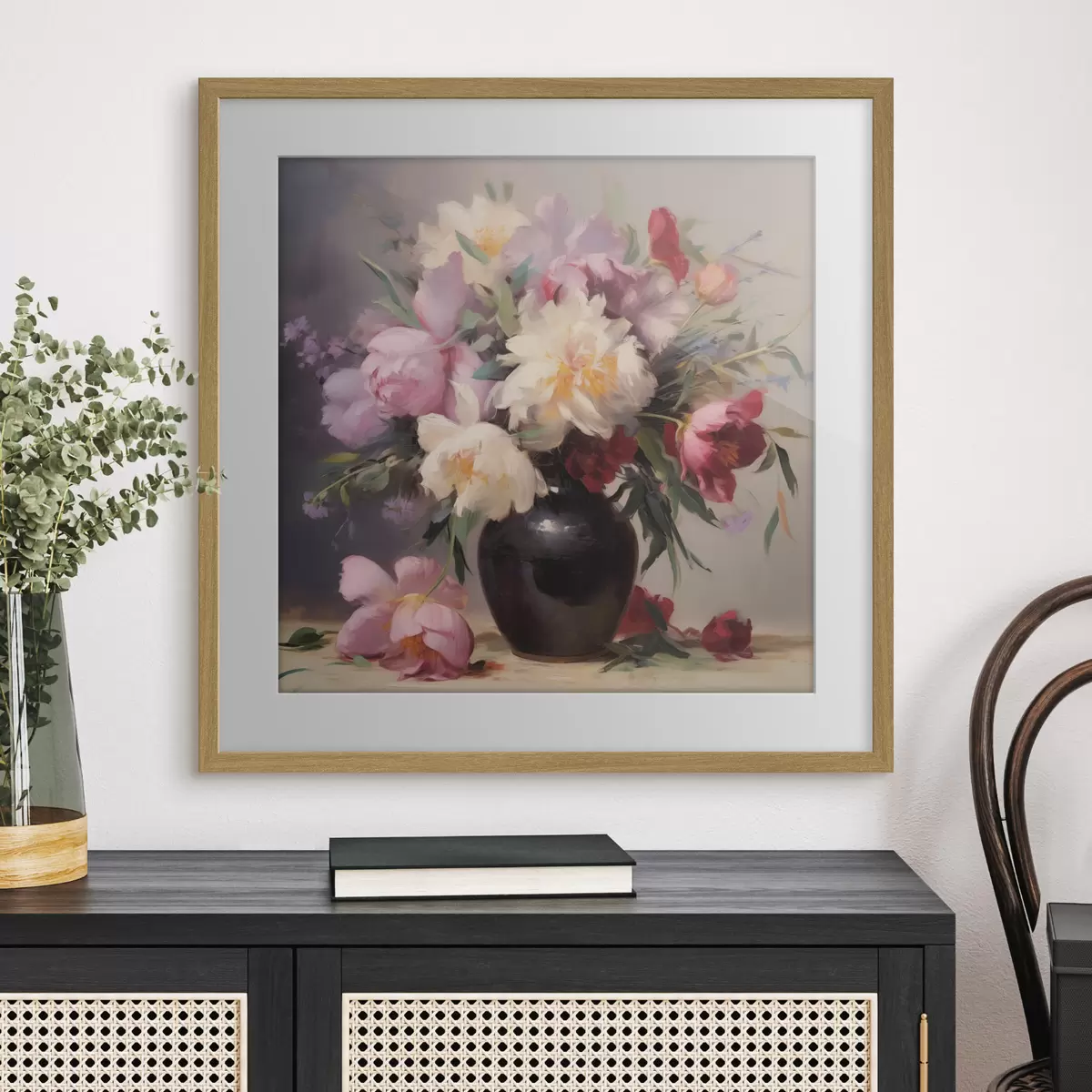Poster Bouquet di peonie in un vaso scuro f44769