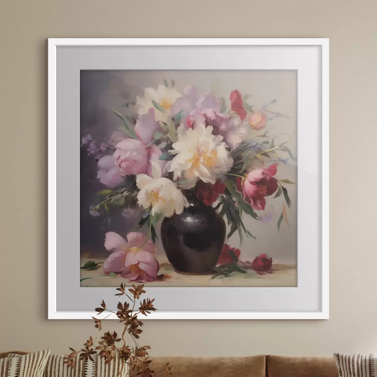 Poster Bouquet di peonie in un vaso scuro f44769