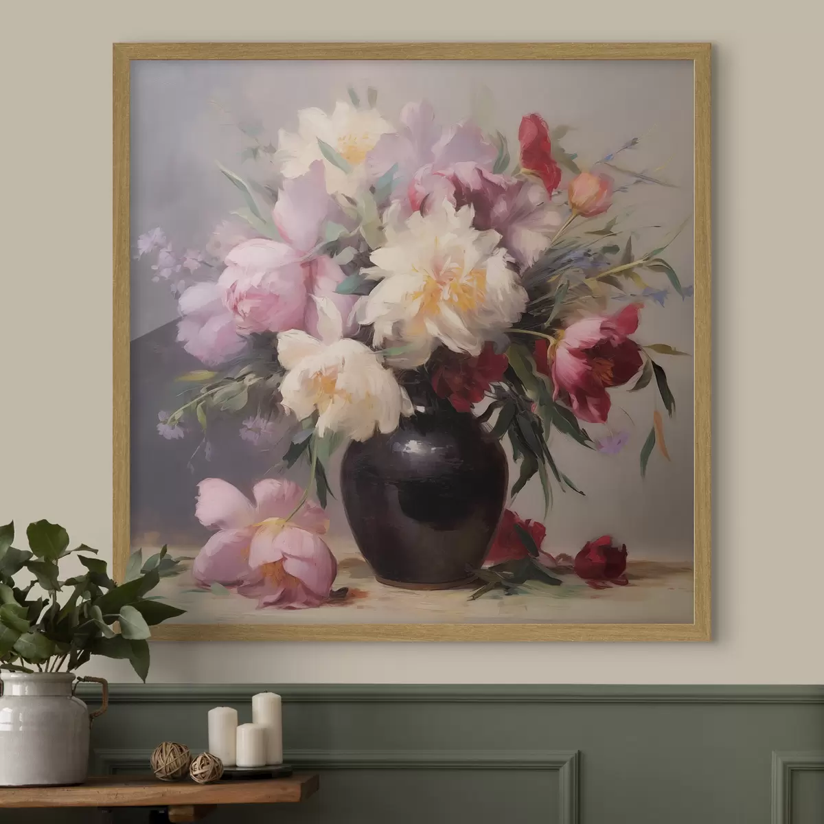 Poster Bouquet di peonie in un vaso scuro f44769
