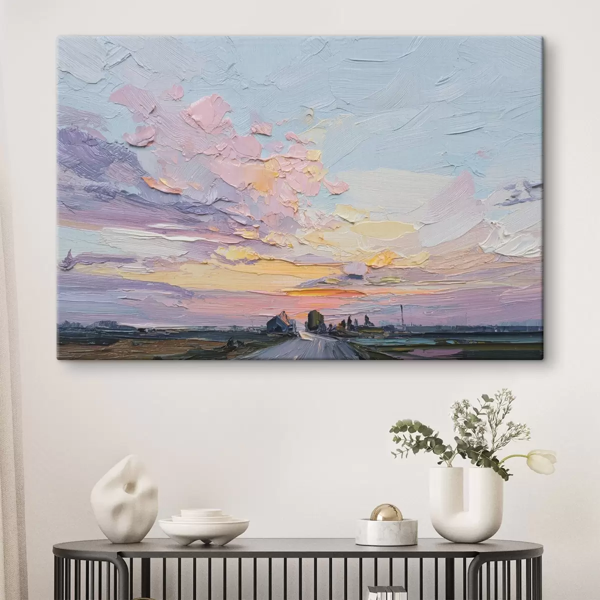 carta da parati Paesaggi di campagna nel disegno in stile olio, tramonto nr. s44794