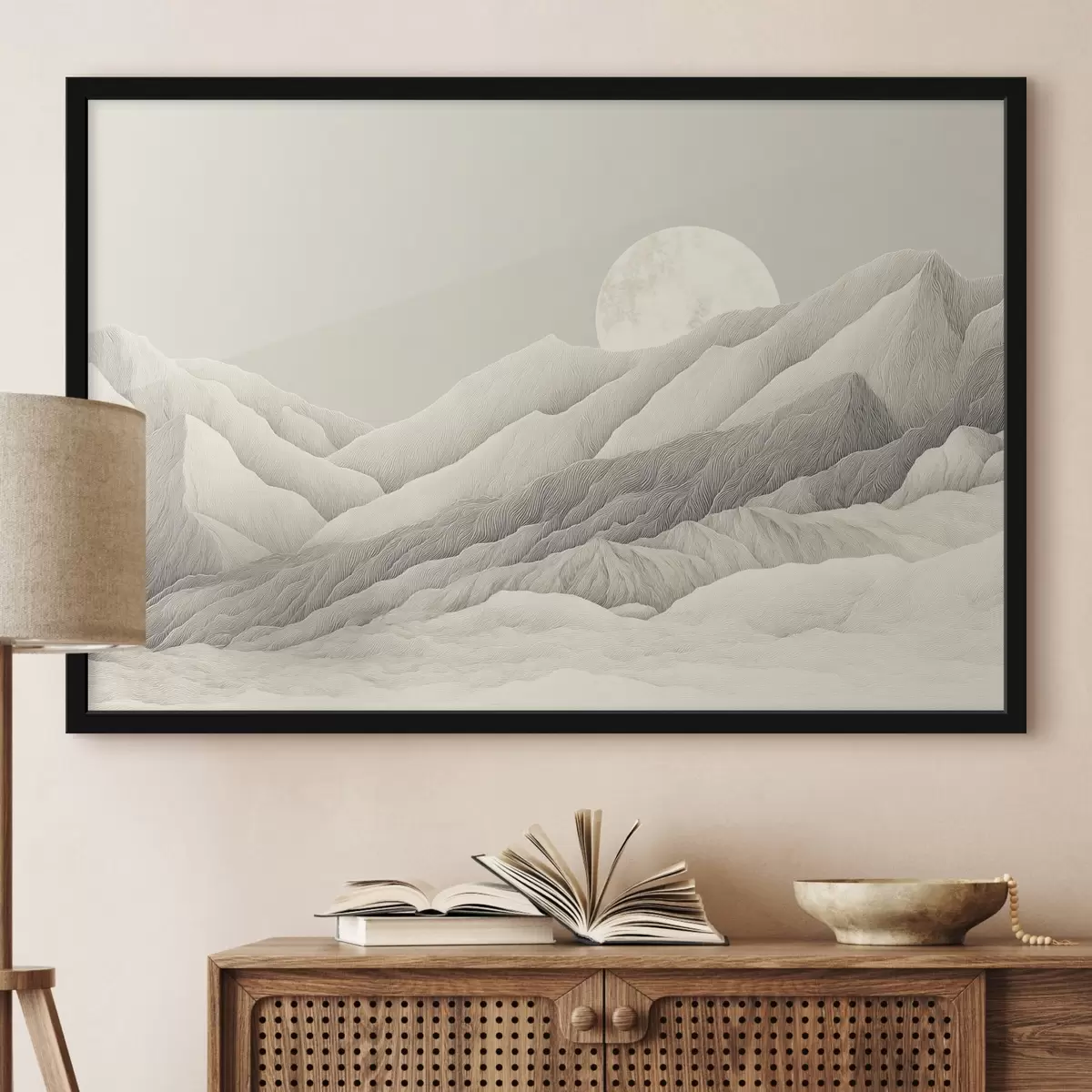 Poster Montagne con luna, disegno dettagliato f44788