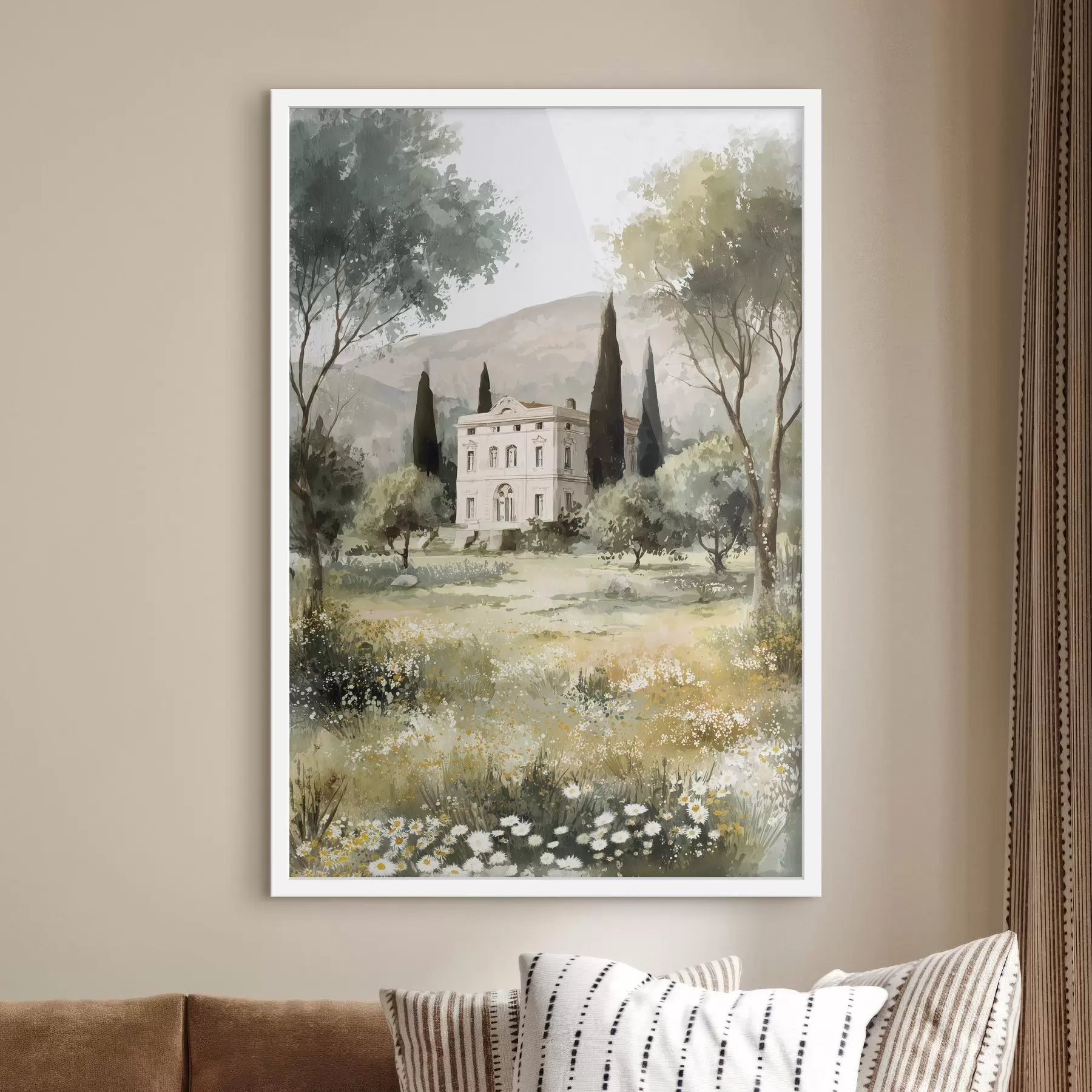 carta da parati Villaggio mediterraneo con casa bianca circondata da giardino nr. f44796