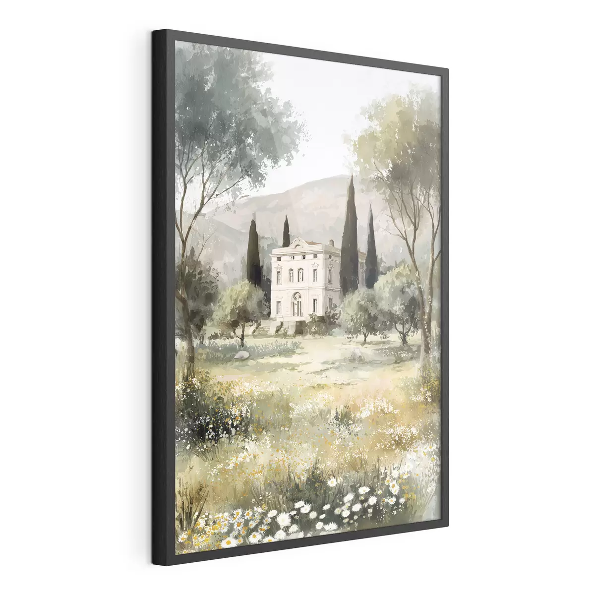 Poster Villaggio mediterraneo con casa bianca circondata da giardino f44796