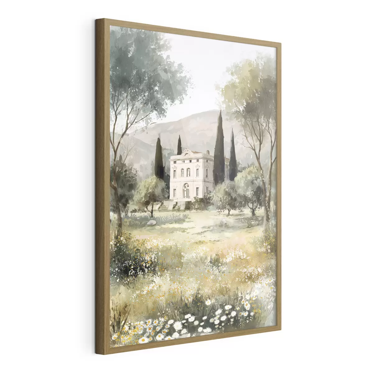 Poster Villaggio mediterraneo con casa bianca circondata da giardino f44796
