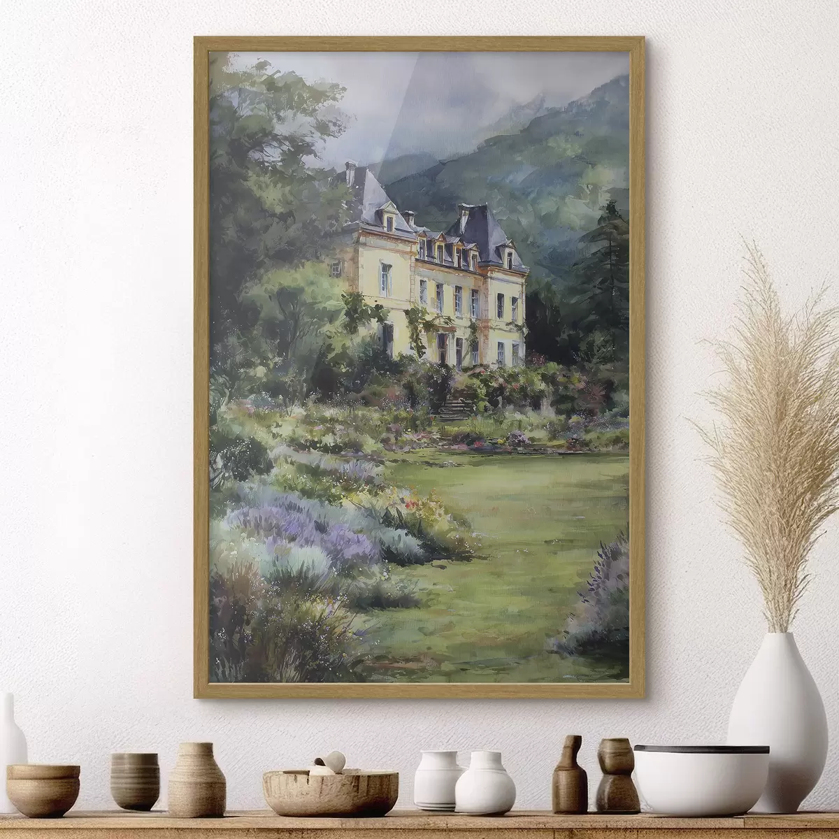 Poster Castello francese circondato da un giardino di lavanda f44797