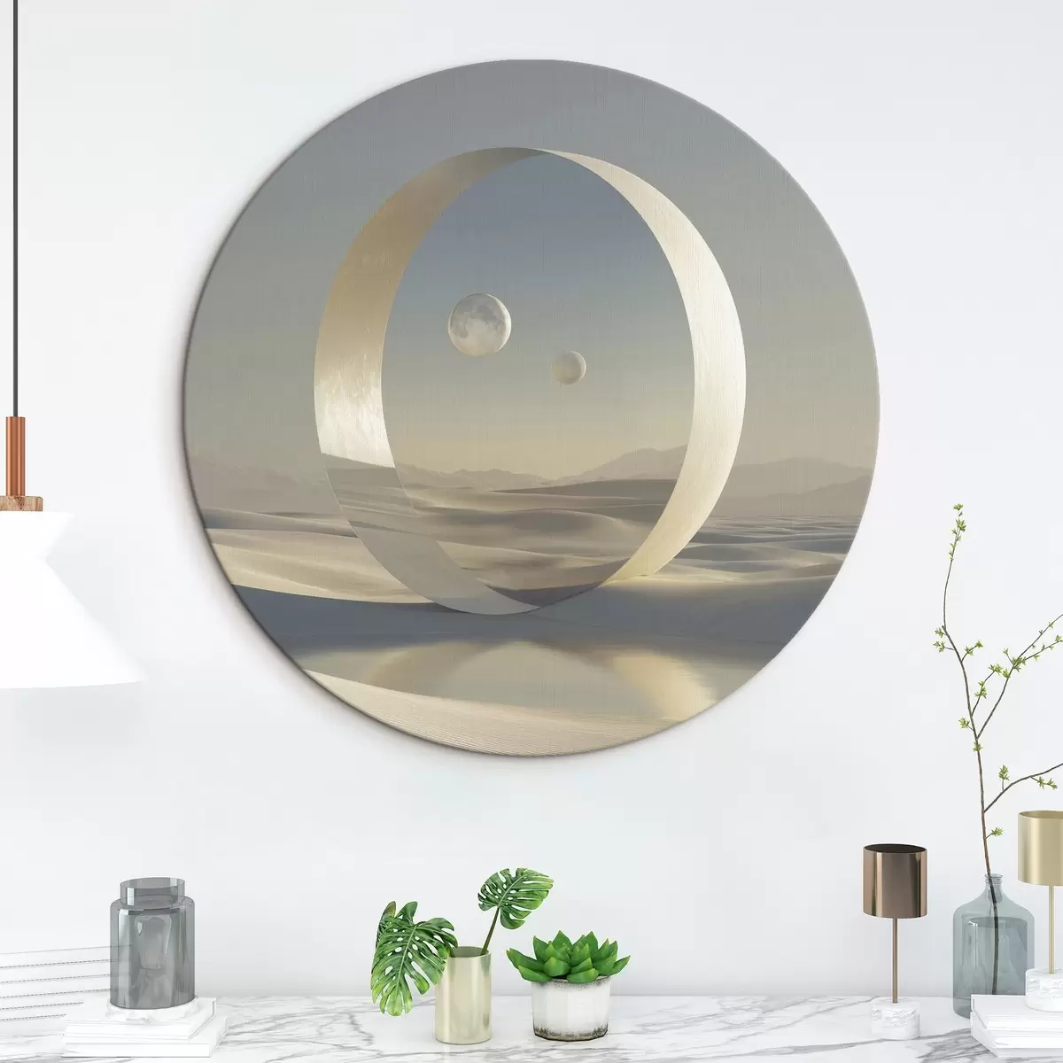 Quadri rotondi Paesaggio futuristico con dune e pianeti r44791