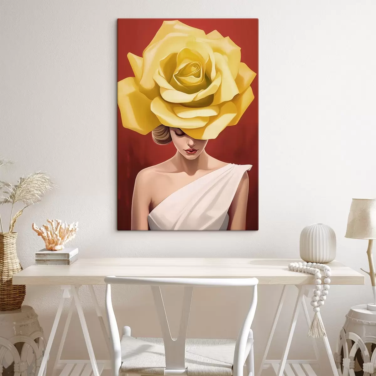carta da parati Donna con cappello a forma di rosa gialla nr. s44800