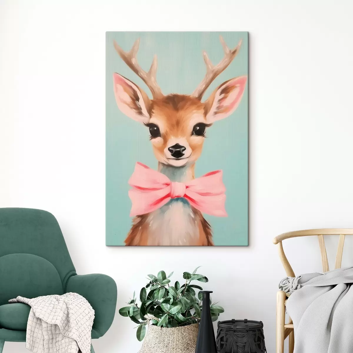 carta da parati Cervo con fiocco rosa nr. s44802