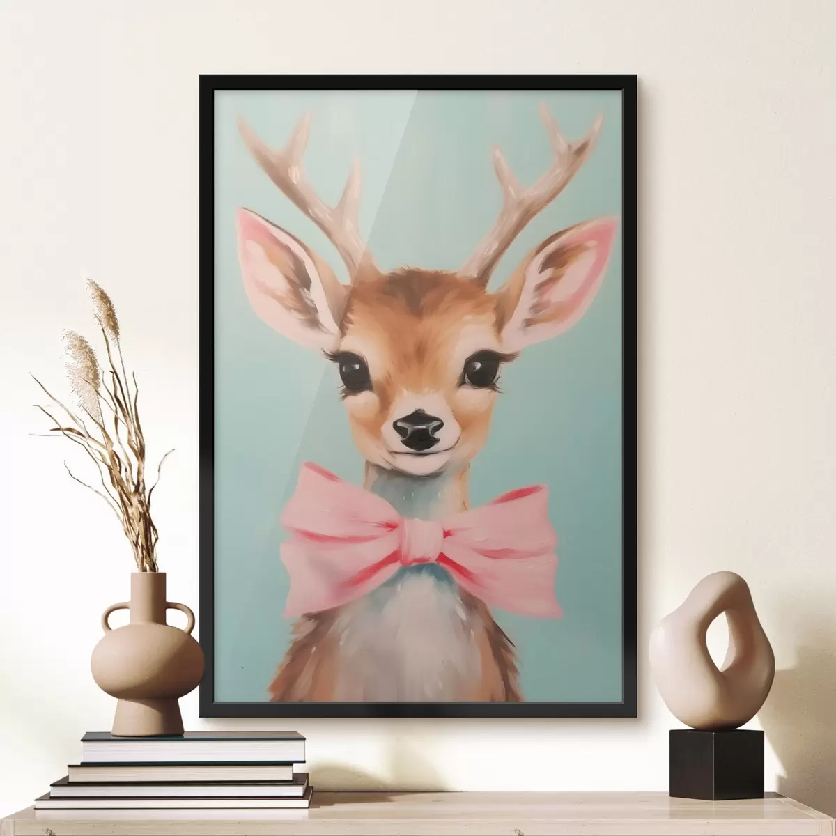Poster Cervo con fiocco rosa f44802