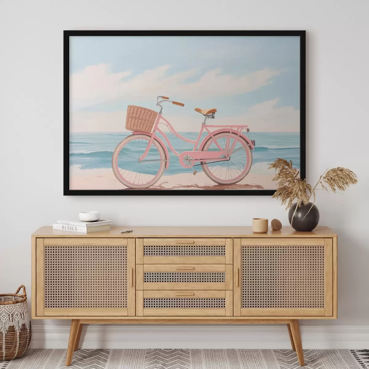 Poster Bicicletta rosa sulla spiaggia f44808