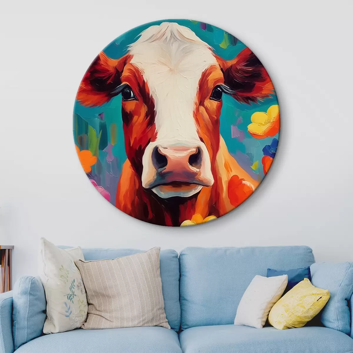Quadri rotondi Mucca tra i fiori r44803
