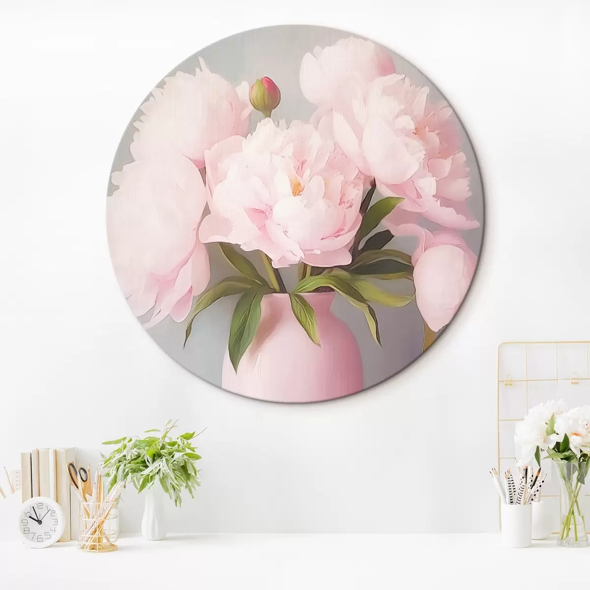 Quadri rotondi Peonie in un vaso rosa r44809