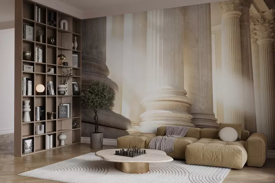 carta da parati Colonne, architettura classica, design elegante, composizione simmetrica strutturata, tavolozza di colori neutri nr. w09209