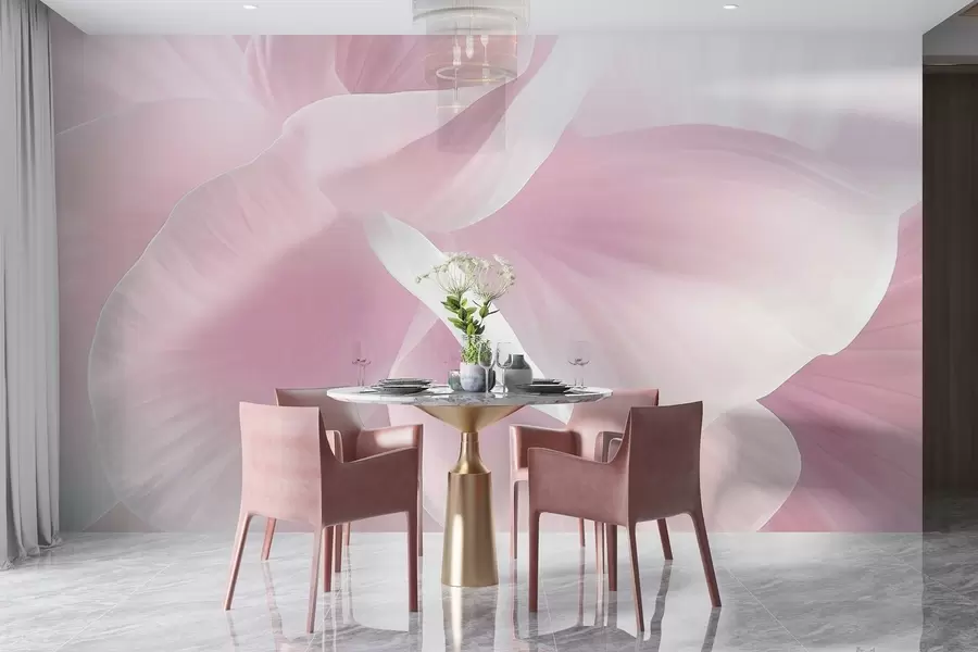 Carta da parati Floreale Fiore astratto con petali delicati, illuminazione soffusa, composizione elegante, estetica minimalista n. w09211v1