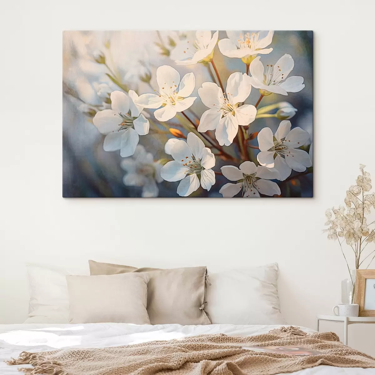 carta da parati Fiori di ciliegio bianchi strutturati in stile acquerello, petali delicati, stagione primaverile nr. s44859