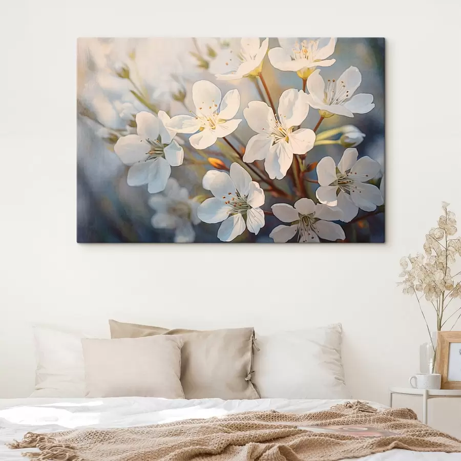 carta da parati Fiori di ciliegio bianchi strutturati in stile acquerello, petali delicati, stagione primaverile nr. s44859