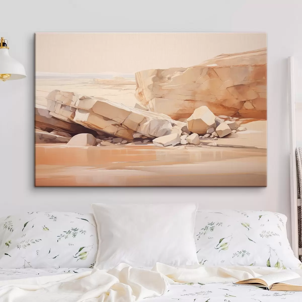 carta da parati Paesaggio minimalista di spiaggia rocciosa con grandi massi marrone chiaro e acqua limpida nr. s44865