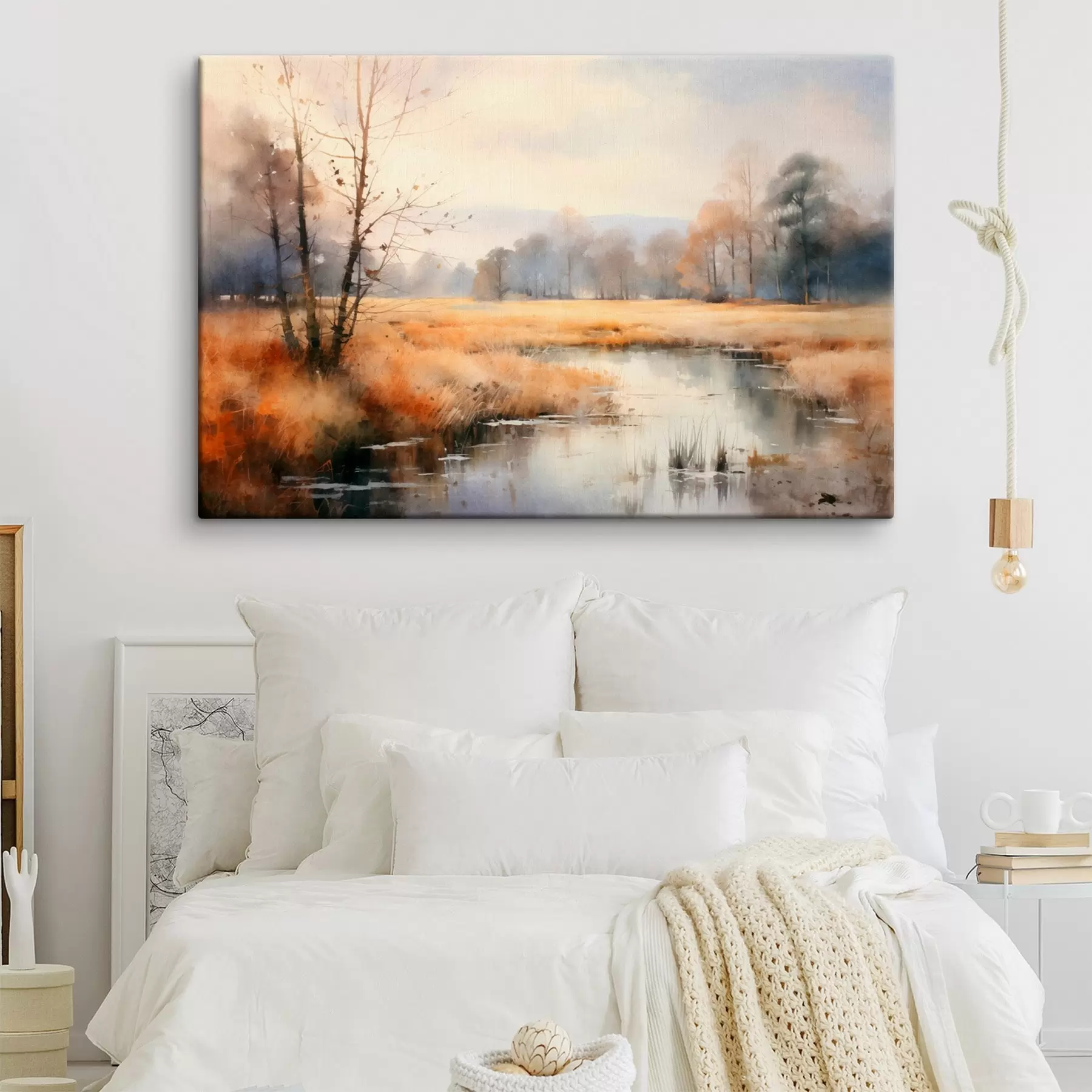 carta da parati Una tranquilla pittura paesaggistica con texture ad imitazione di canne e alberi spogli, l'acqua calma sotto un cielo nr. s44867