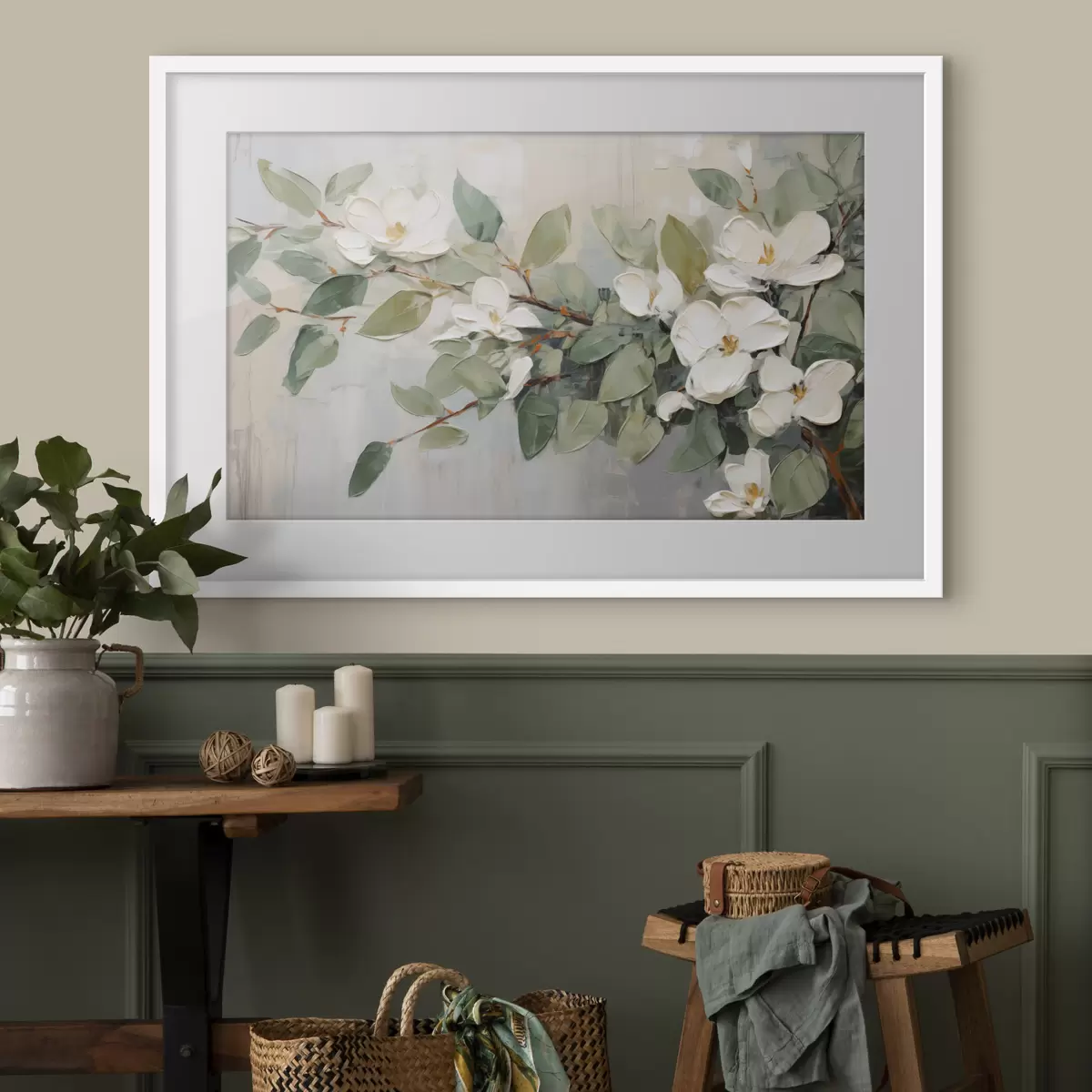 Poster Magnolia in verde tenue f44853