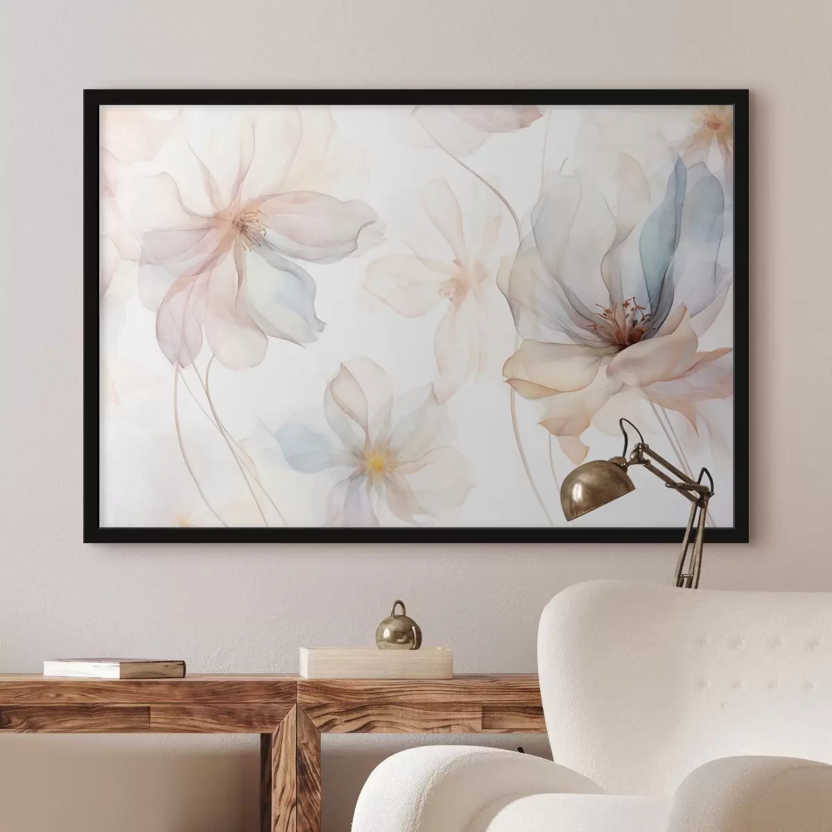 Poster Fiori traslucidi e strutturati in colori pastello, petali delicati, linee delicate su sfondo bianco f44855