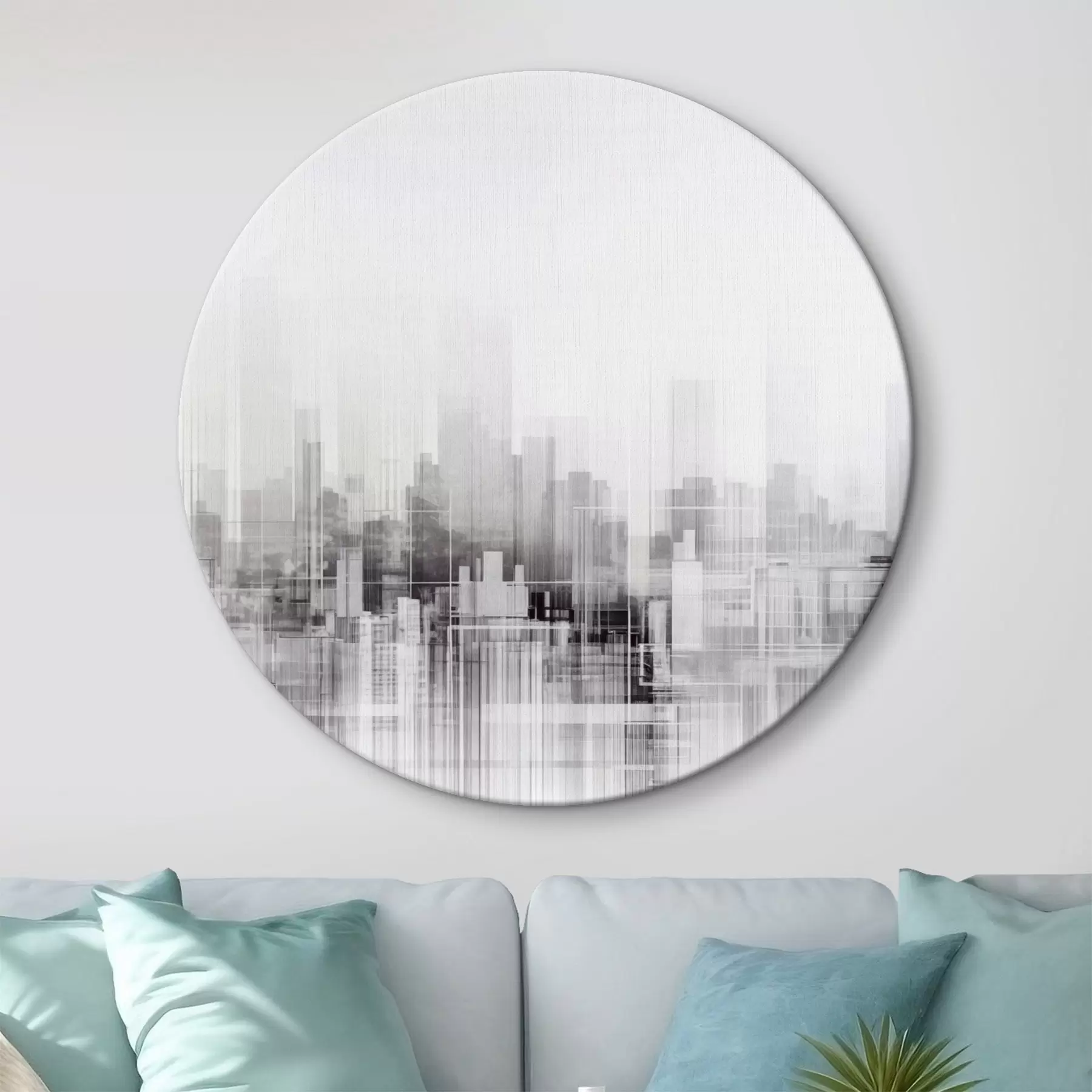 carta da parati Paesaggio urbano minimalista strutturato con edifici e grattacieli alti, stagliati su un cielo bianco nr. r44863