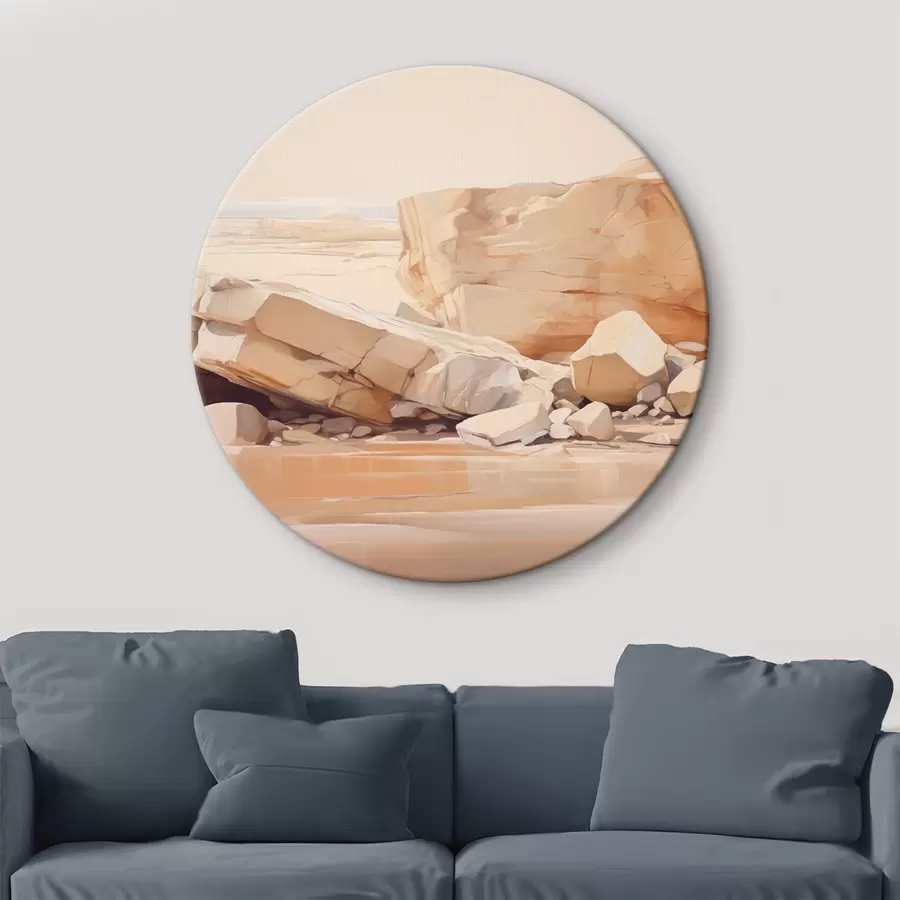 carta da parati Paesaggio minimalista di spiaggia rocciosa con grandi massi marrone chiaro e acqua limpida nr. r44865