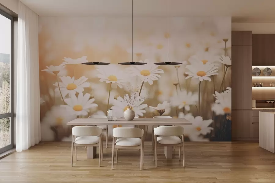 Carta da parati Floreale Margherite selvatiche su sfondo chiaro con effetto soft focus n. w04161